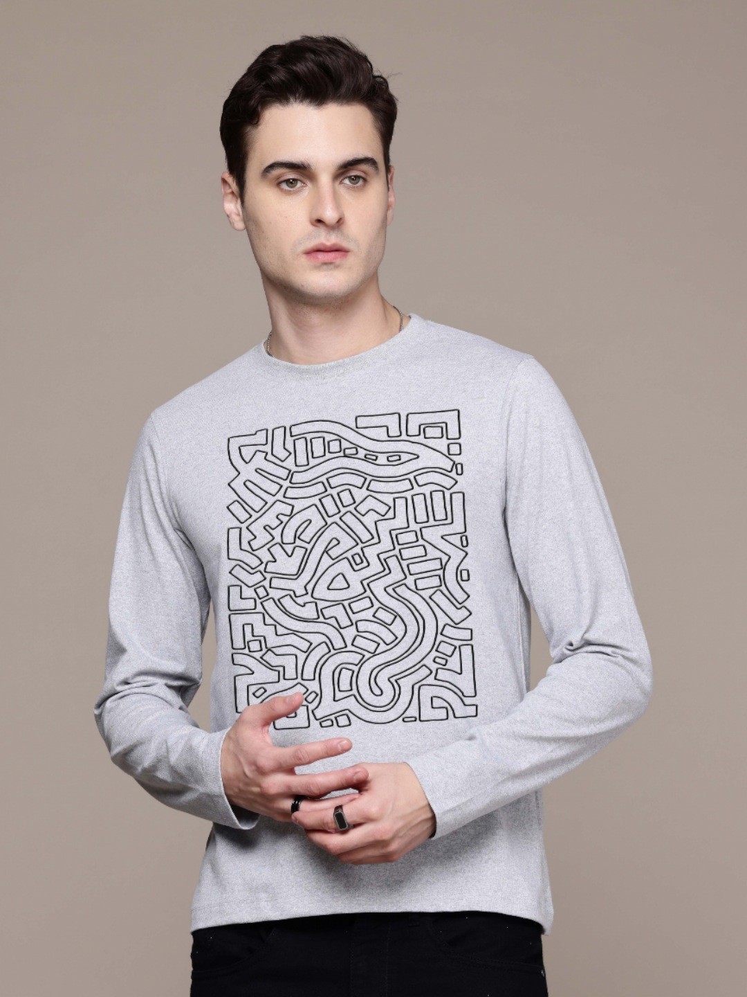 

Moda Rapido Men Printed T-shirt, Grey melange