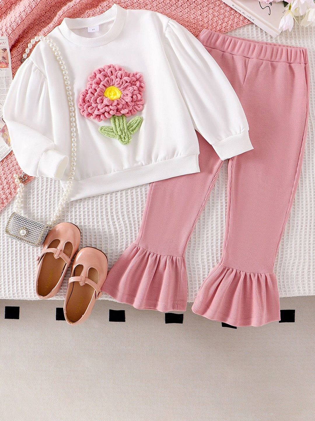 

LULU & SKY Girls Top with Trousers, White