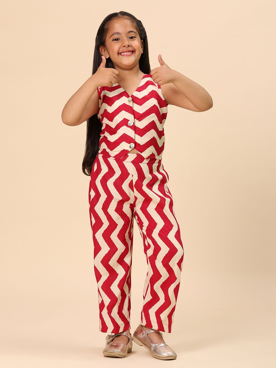 

BAESD Girls Printed Top with Trousers, Red