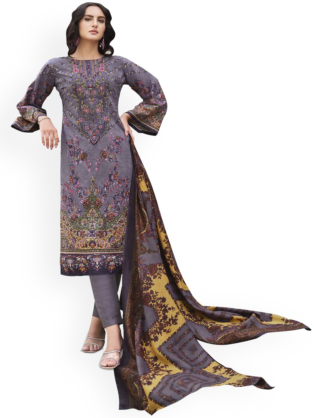 

DRAVINAM Trends Embroidered Pure Cotton Unstitched Dress Material, Purple