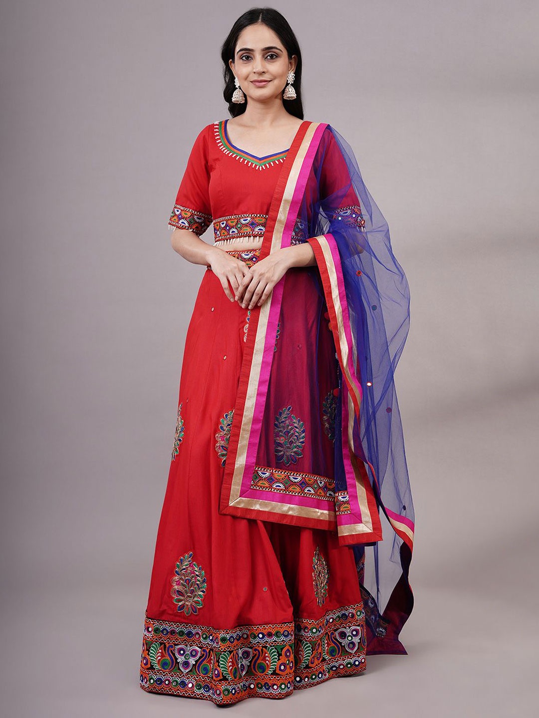 

Utsav Fashion Embroidered Thread Work Ready to Wear Lehenga & Choli With Dupatta, Red