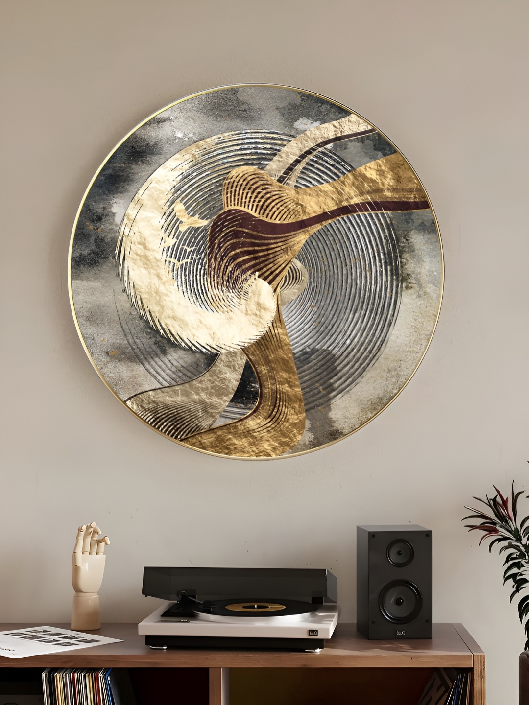 

Myntra Elegant Homes Gold-Toned & Grey 1 Piece Wood Abstract Wall Paintings