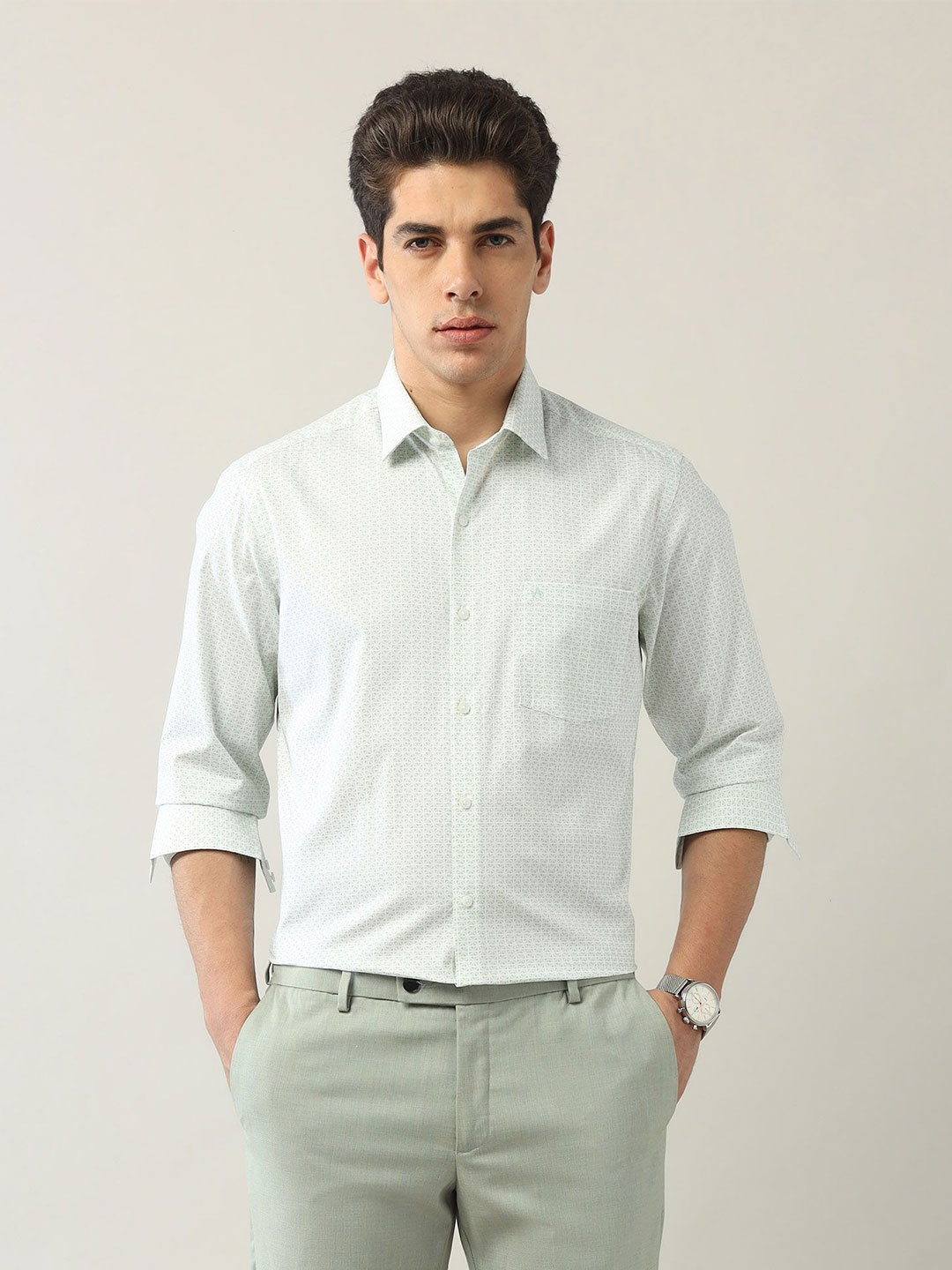

Arrow Men Slim Fit Opaque Printed Formal Shirt, Green