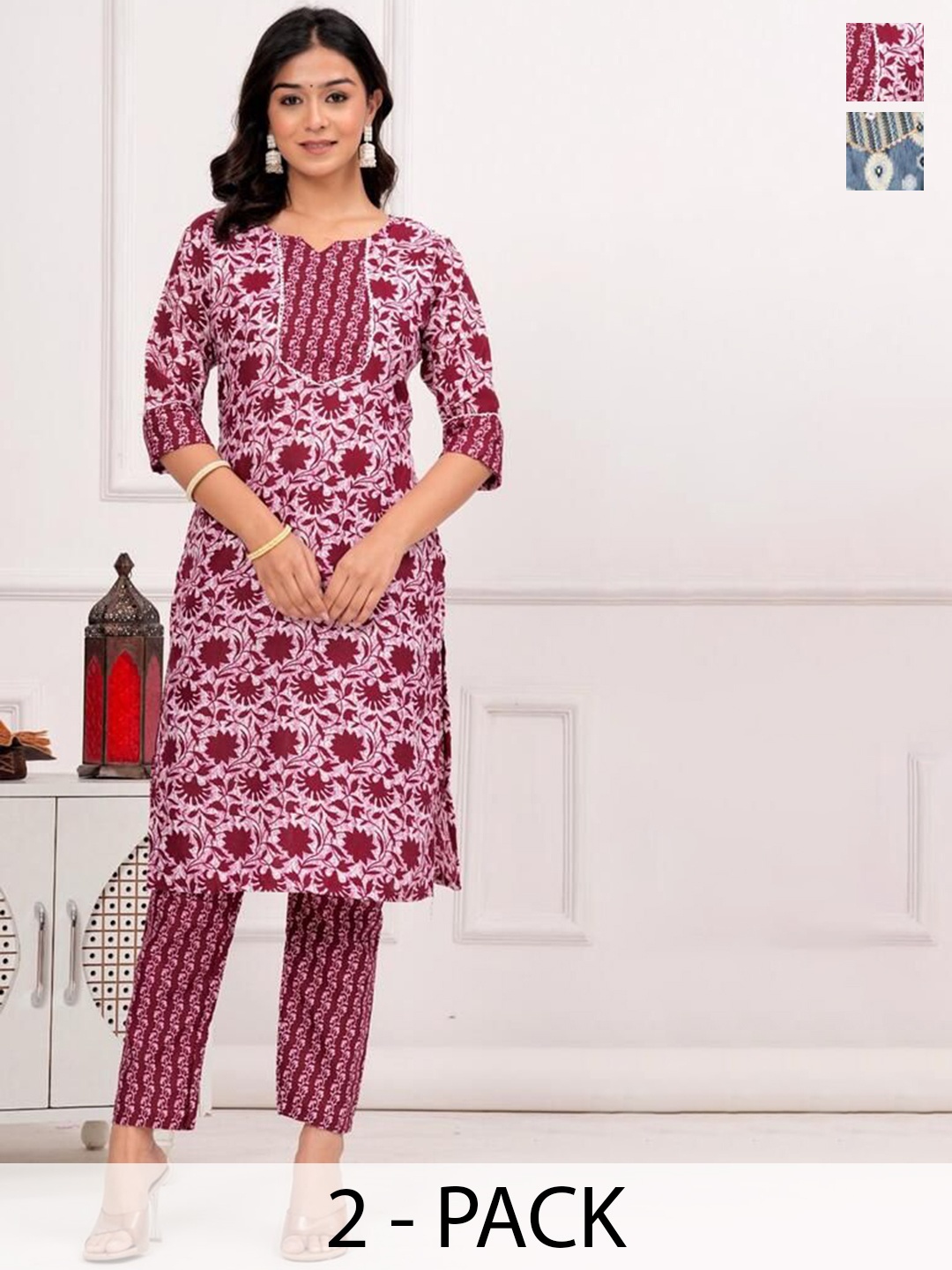 

Moda Rapido Women Ethnic Motifs Printed Regular Kurta with Trousers, Red