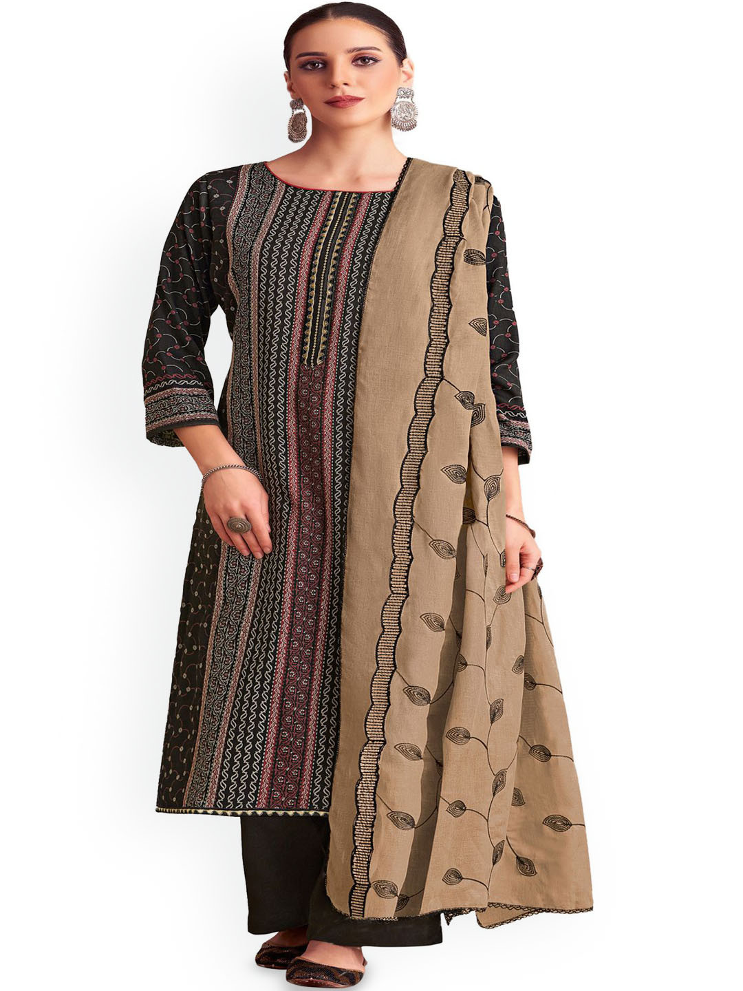 

DRAVINAM Trends Embroidered Viscose Rayon Unstitched Dress Material, Black