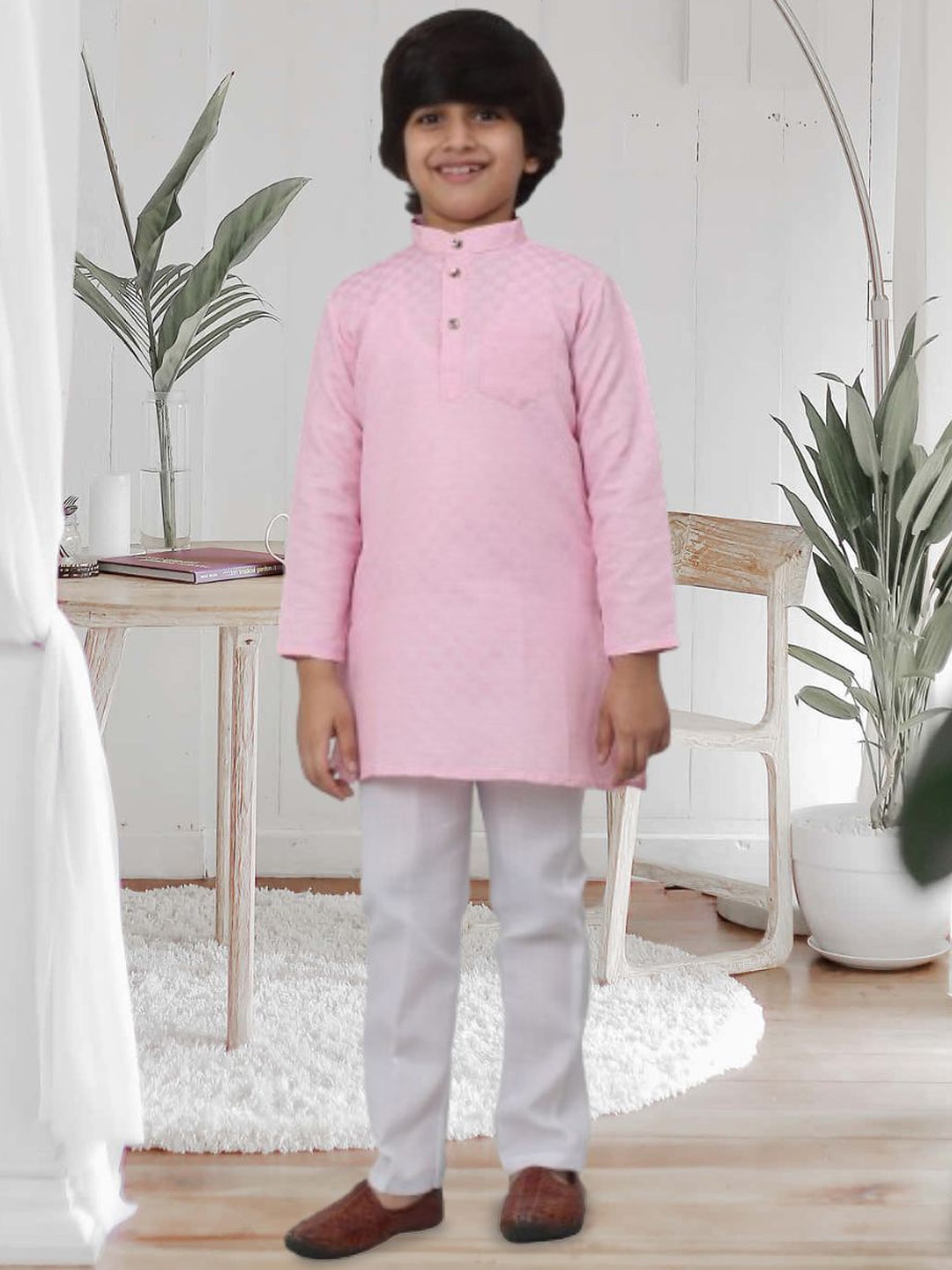 

CENSAL Boys Printed Regular Kurta with Pyjamas, Pink