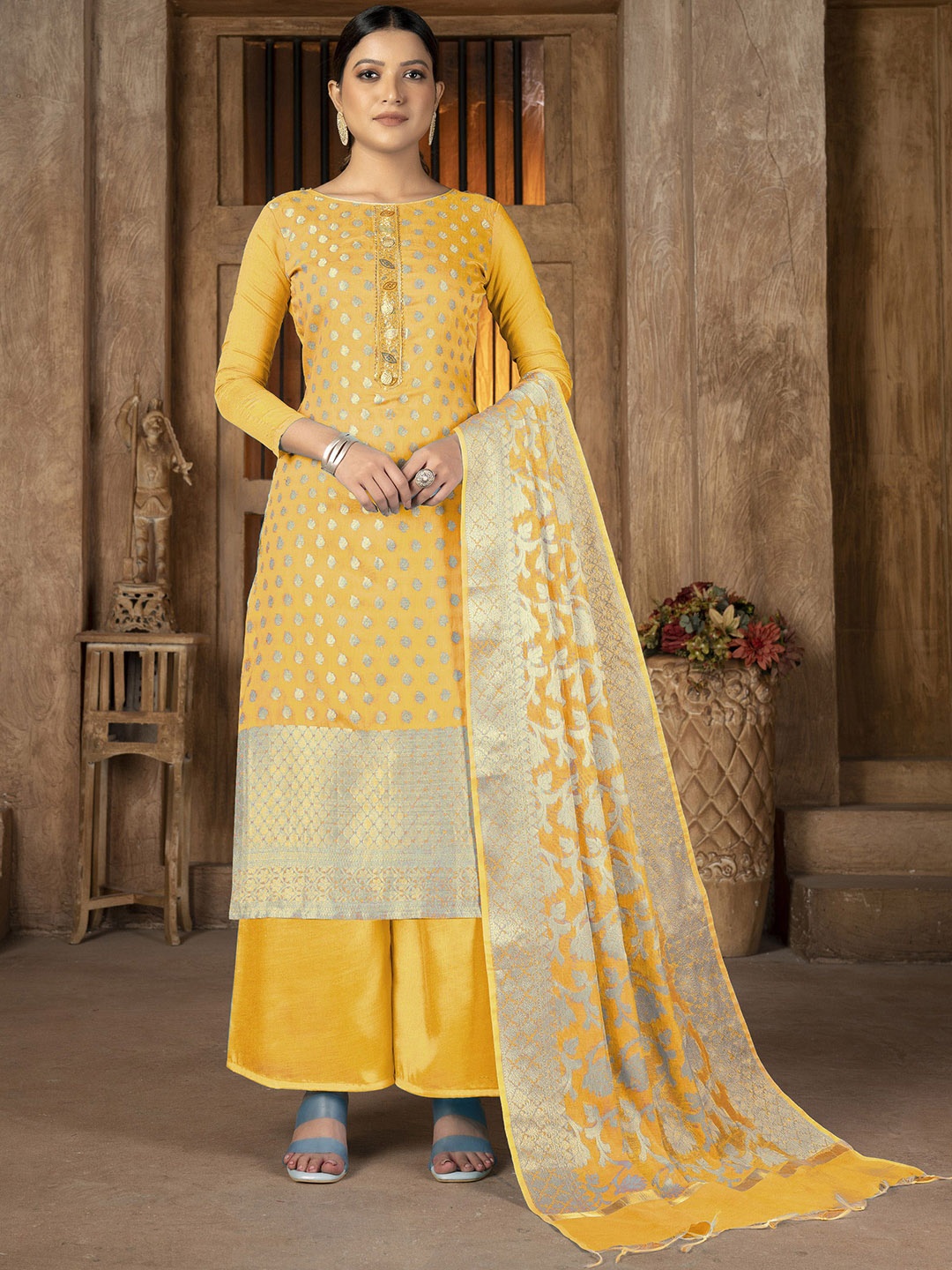 

SAINOOR Semi-Stitched Dress Material, Yellow