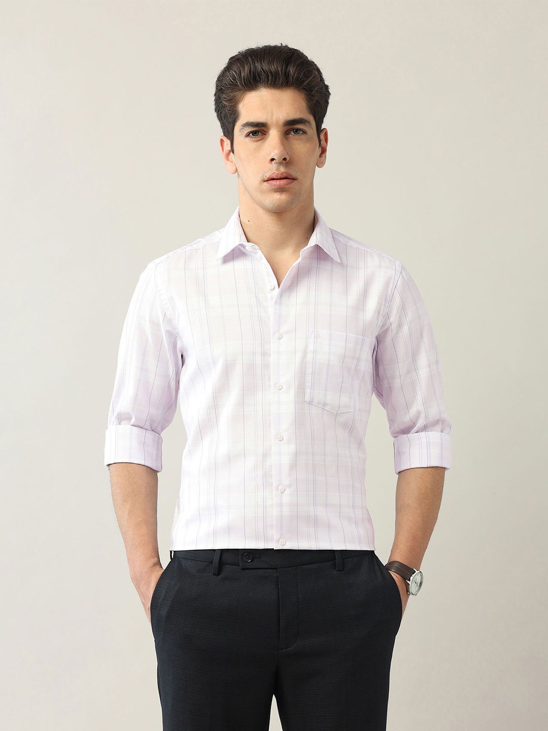 

Arrow Men Classic Opaque Checked Formal Shirt, Purple