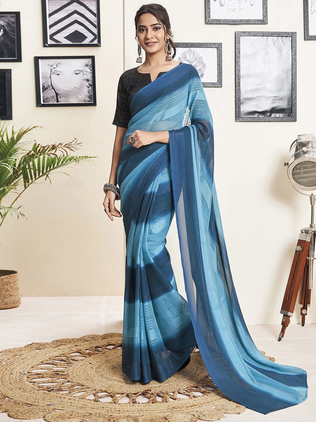 

DIVASTRI Striped Pure Georgette Ready to Wear Saree, Blue