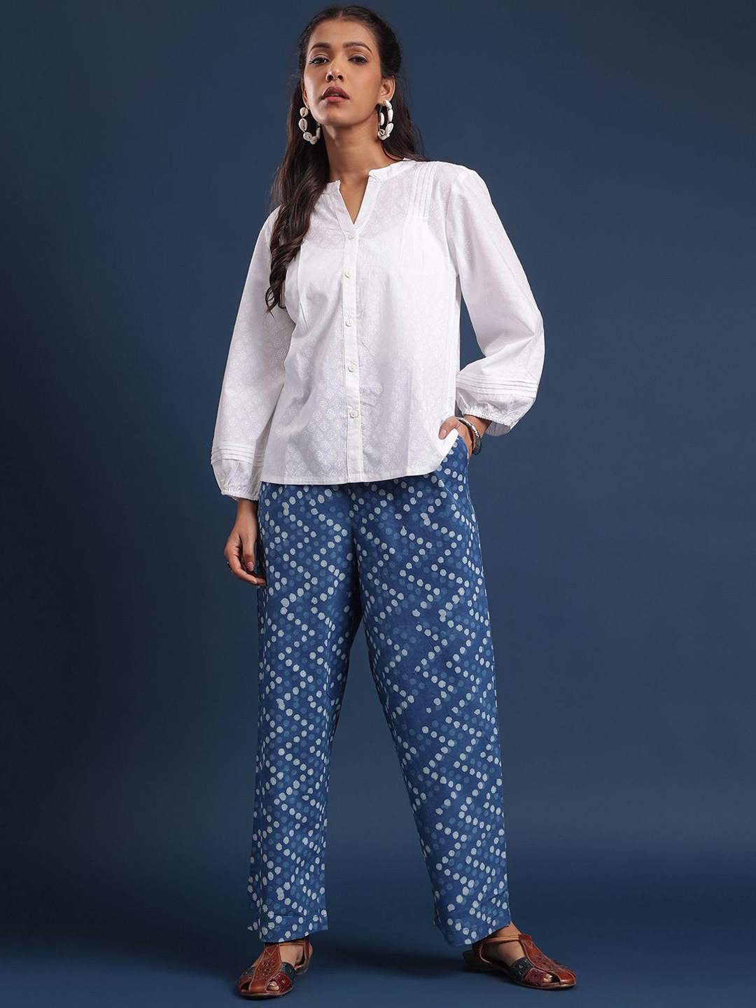 

Taavi Block Printed Pure Cotton Top & Trousers Co-Ords, Blue