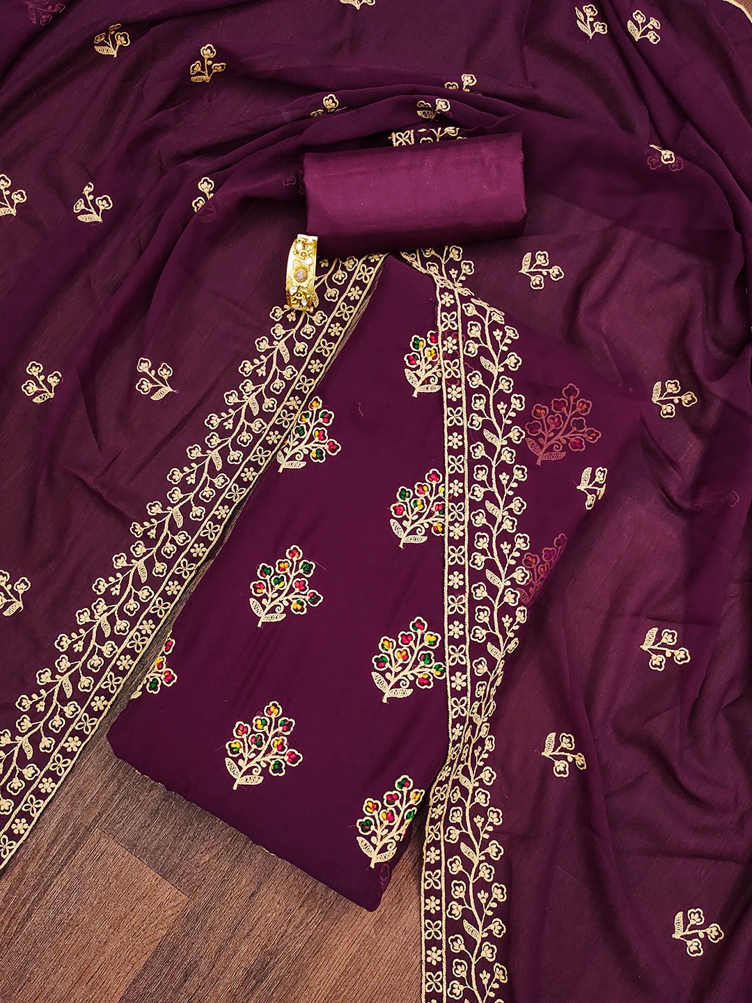 

SAINOOR Embroidered Silk Georgette Unstitched Dress Material, Purple