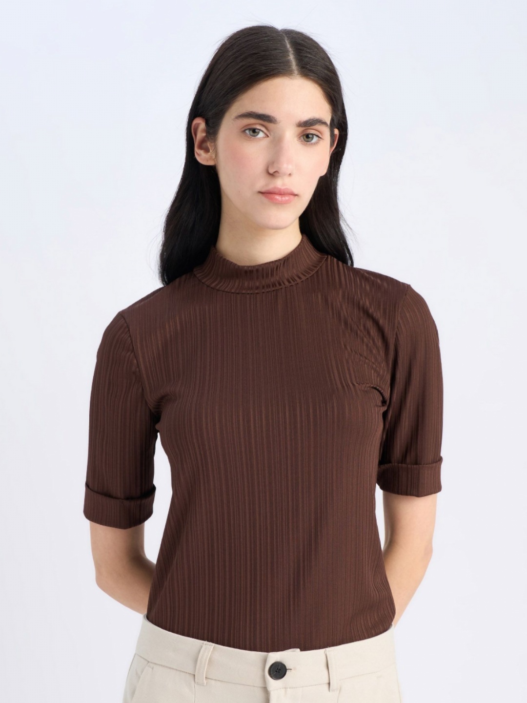 

DeFacto Women Drop-Shoulder Sleeves Pockets T-shirt, Na