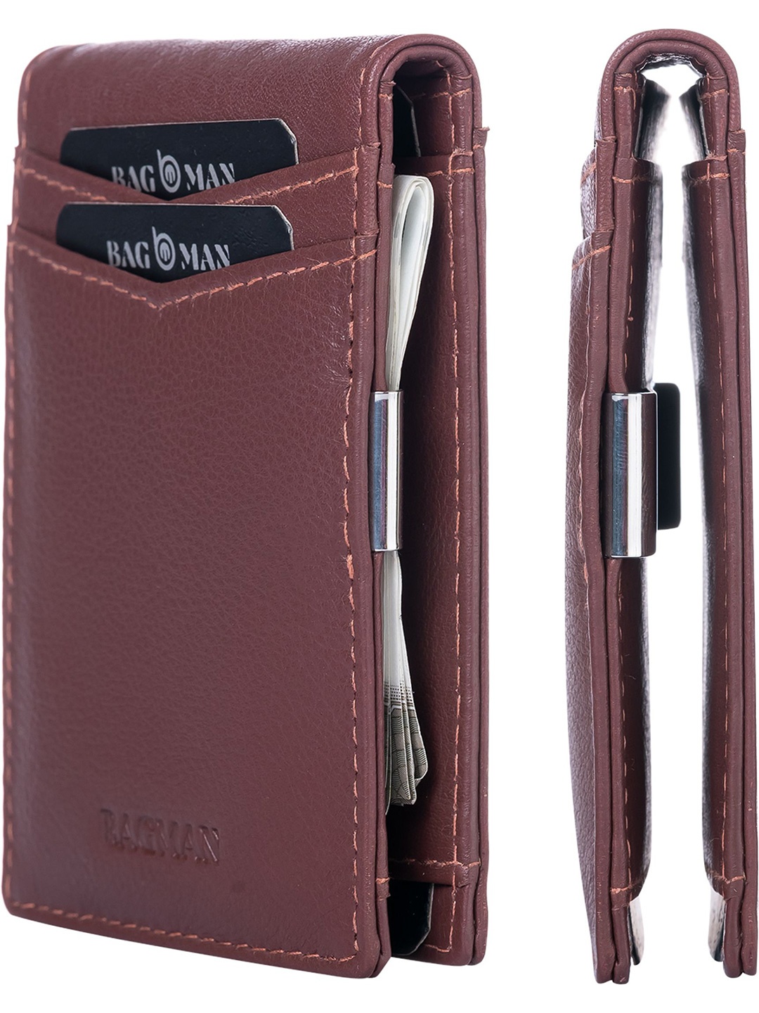 

BAGMAN Men Leather Money Clip, Maroon