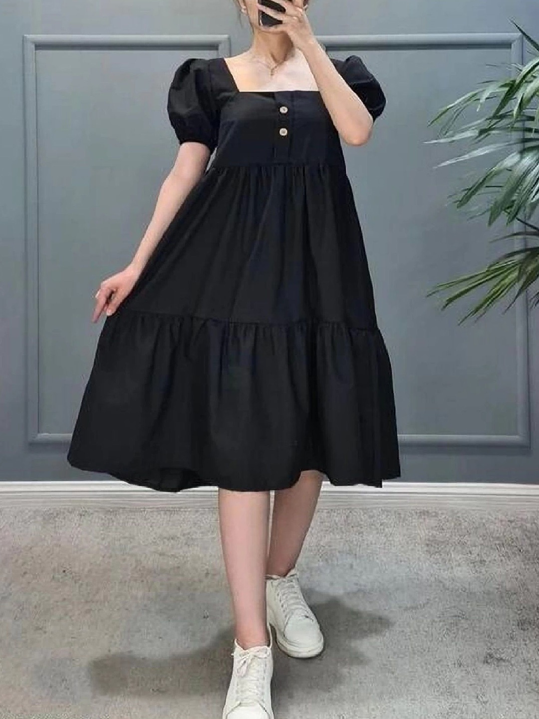 

Jash Creation Applique Crepe Fit & Flare Dress, Black