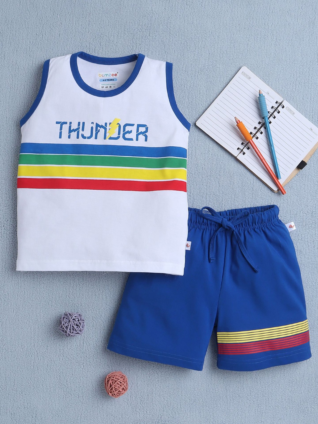 

BUMZEE Boys Striped T-shirt with Shorts, White