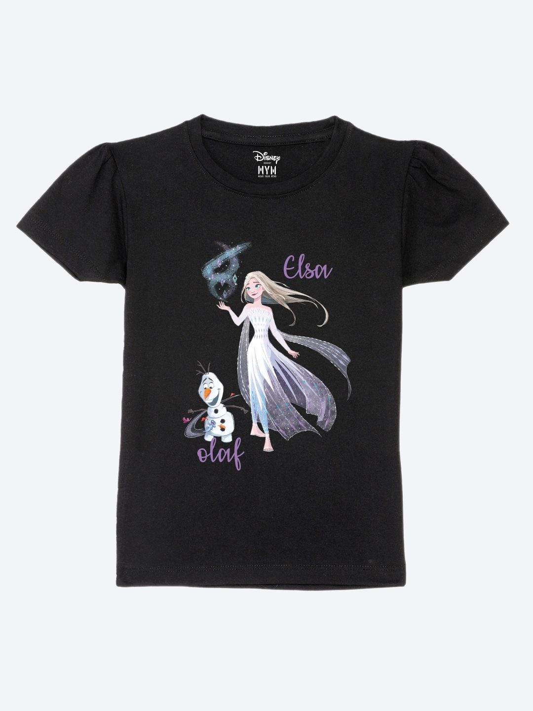 

Wear Your Mind Girls Printed Puff Sleeves Pure Cotton Applique T-shirt, Black