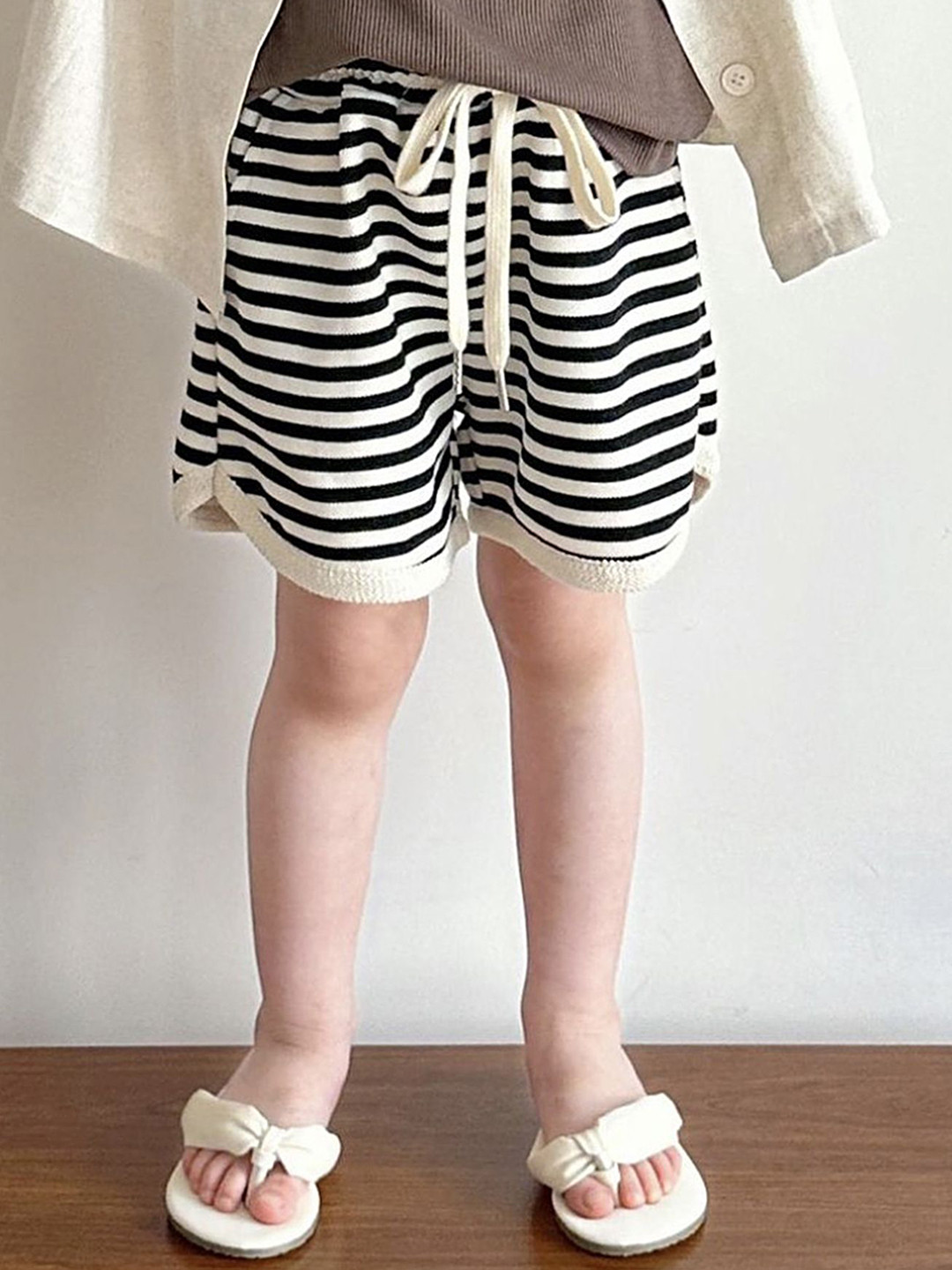

LULU & SKY Girls Striped High-Rise Technology Shorts, Black