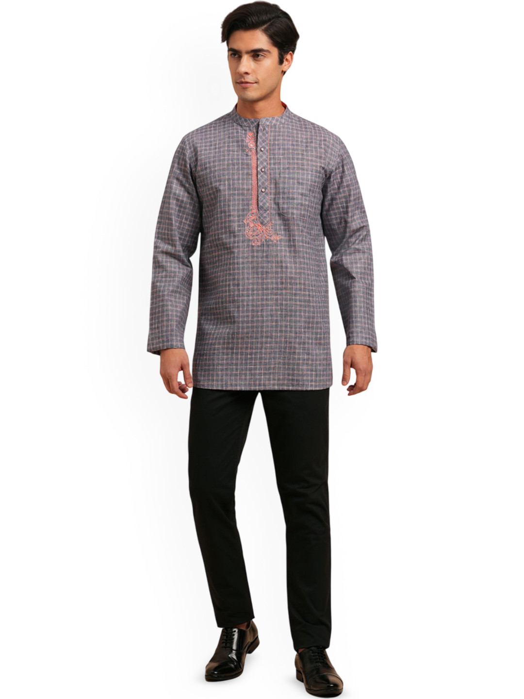 

Arch element Men Thread Work Kurta, Grey