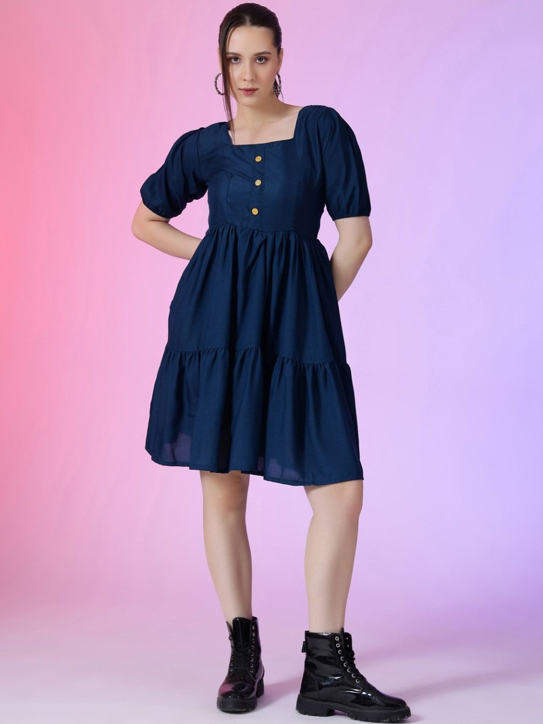 

Raiyani Fashion Applique Crepe Fit & Flare Dress, Blue