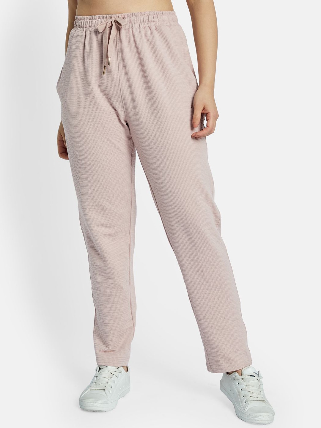 

METTLE Women Textured Cotton Track Pants, Pink