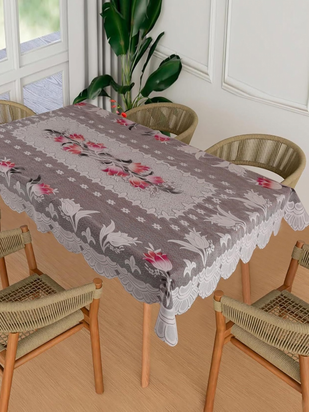 

Homerz Grey Floral Cotton 6-Seater Table Cover
