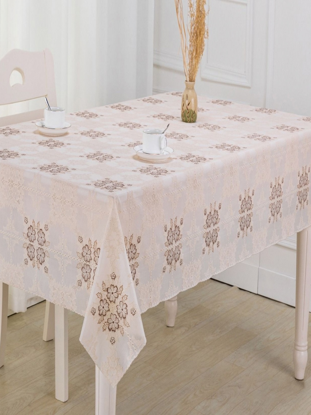 

Dakshya Industries Cream-Coloured Floral Waterproof Plastic 6-Seater Table Cover