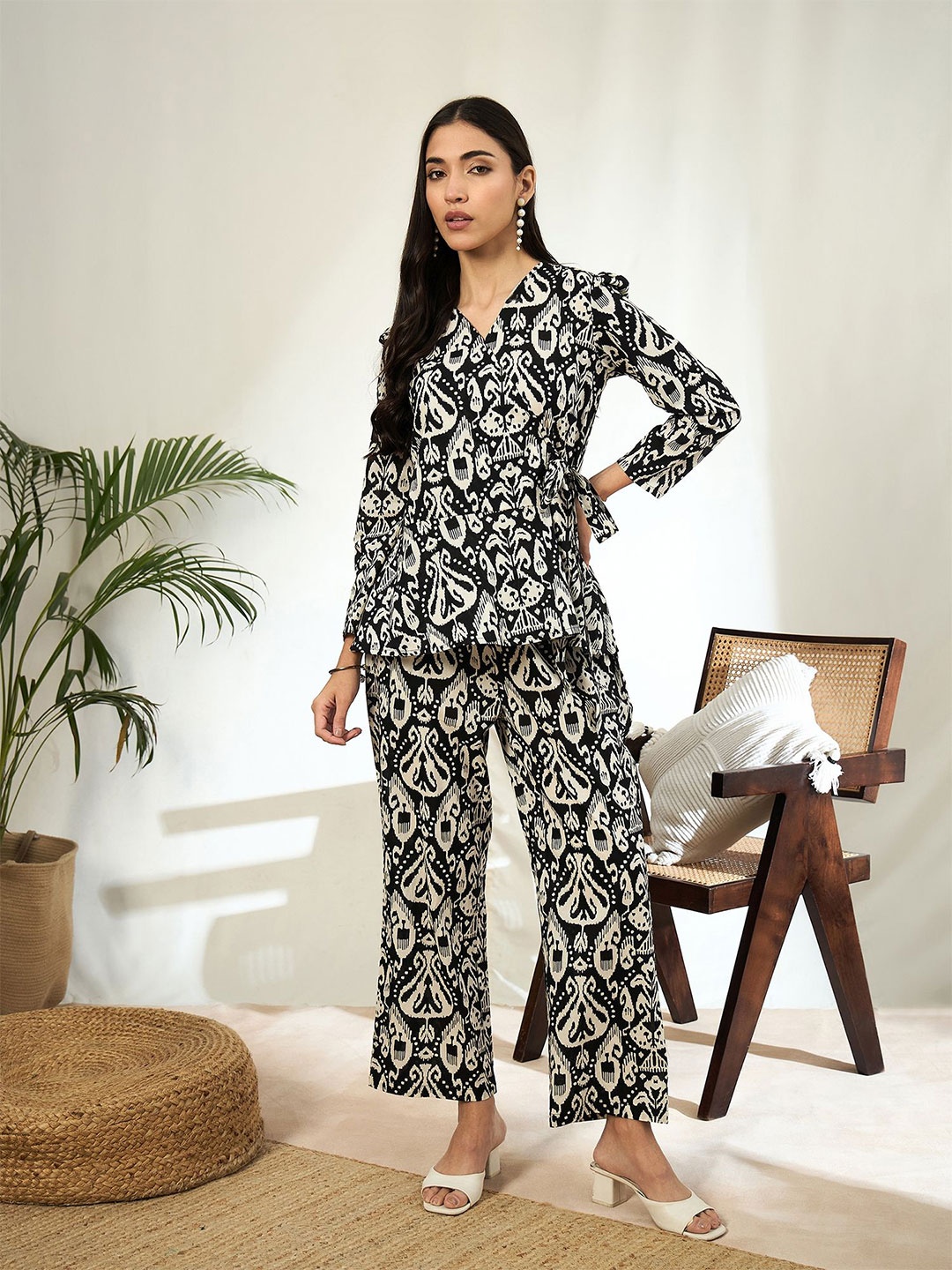 

BANDIA Printed Tunic with Trousers, Black