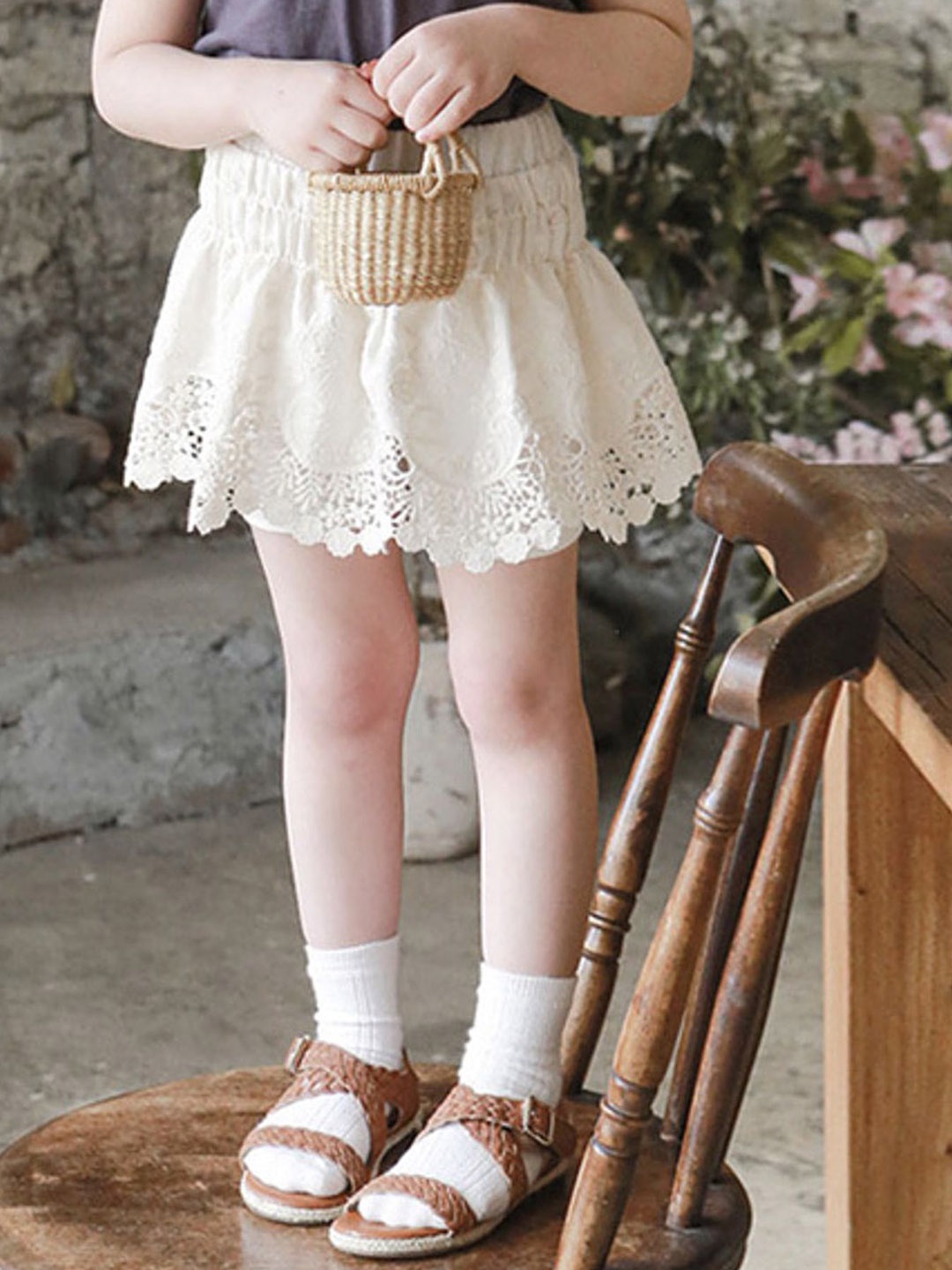 

LULU & SKY Girls Floral High-Rise Shorts, Beige