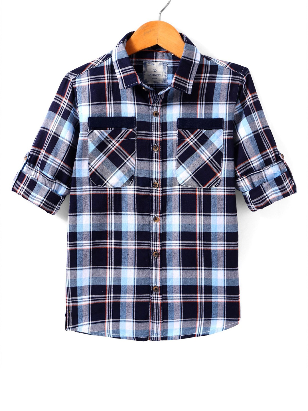 

Infinity Boys Tartan Checks Opaque Checked Casual Shirt, Navy blue