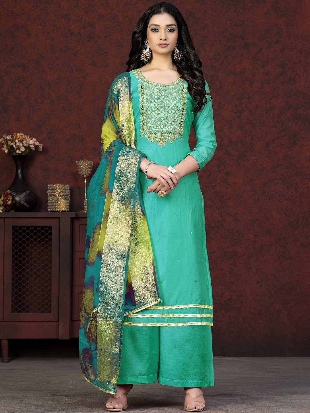 

SAINOOR Embroidered Semi-Stitched Dress Material, Blue