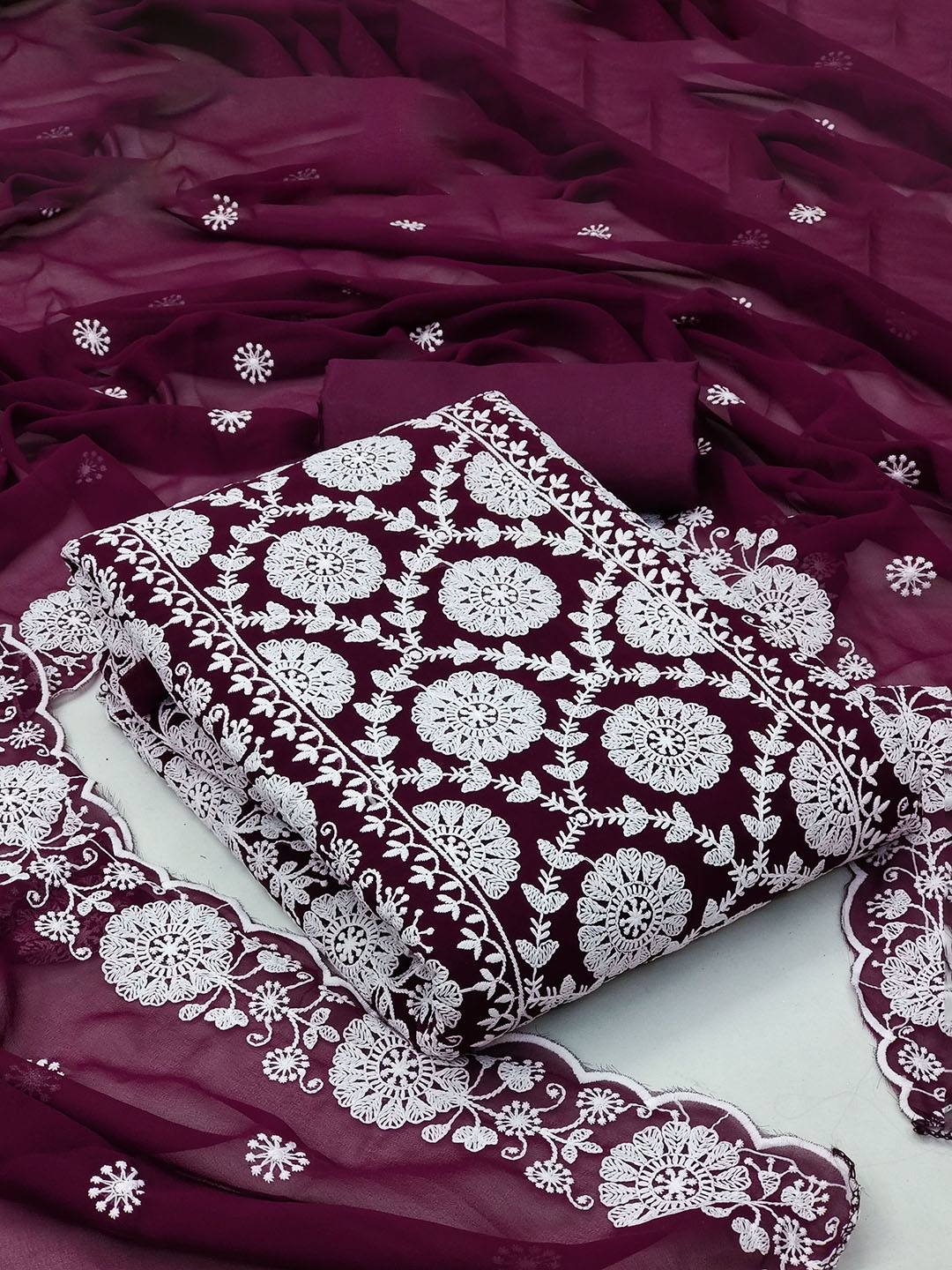 

SAINOOR Embroidered Silk Georgette Semi-Stitched Dress Material, Magenta