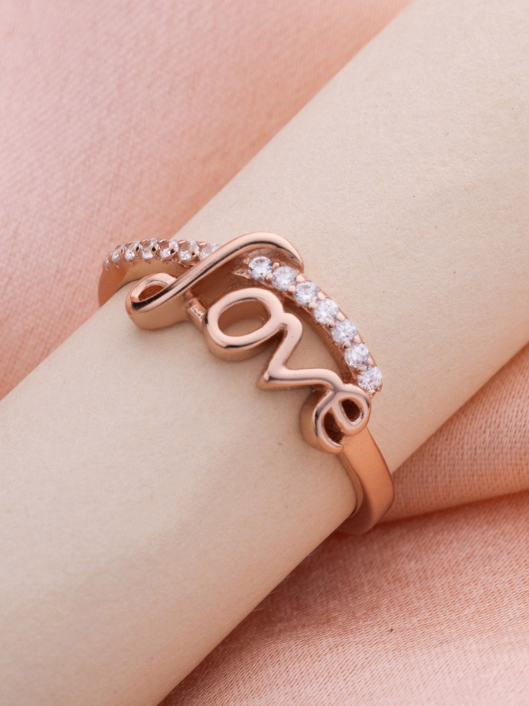 

LIORA 925 Silver Jewellery Sterling Silver Rose-Gold Plated Adjustable Love Ring