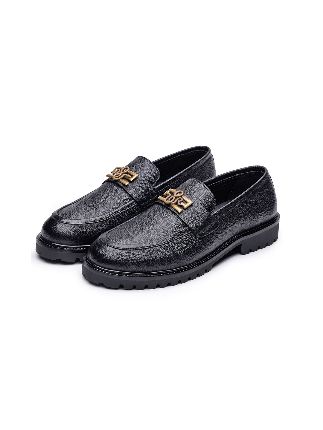 

SHUTIQ Men Textured Leather Derbys, Black
