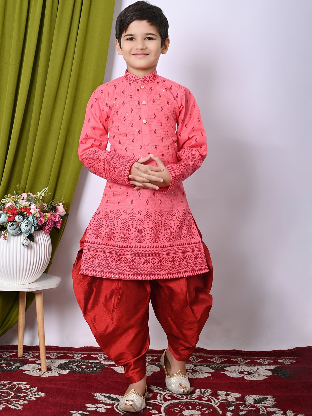 

Cae Boys Ethnic Motifs Embroidered Regular Sequinned Kurta with Patiala, Orange