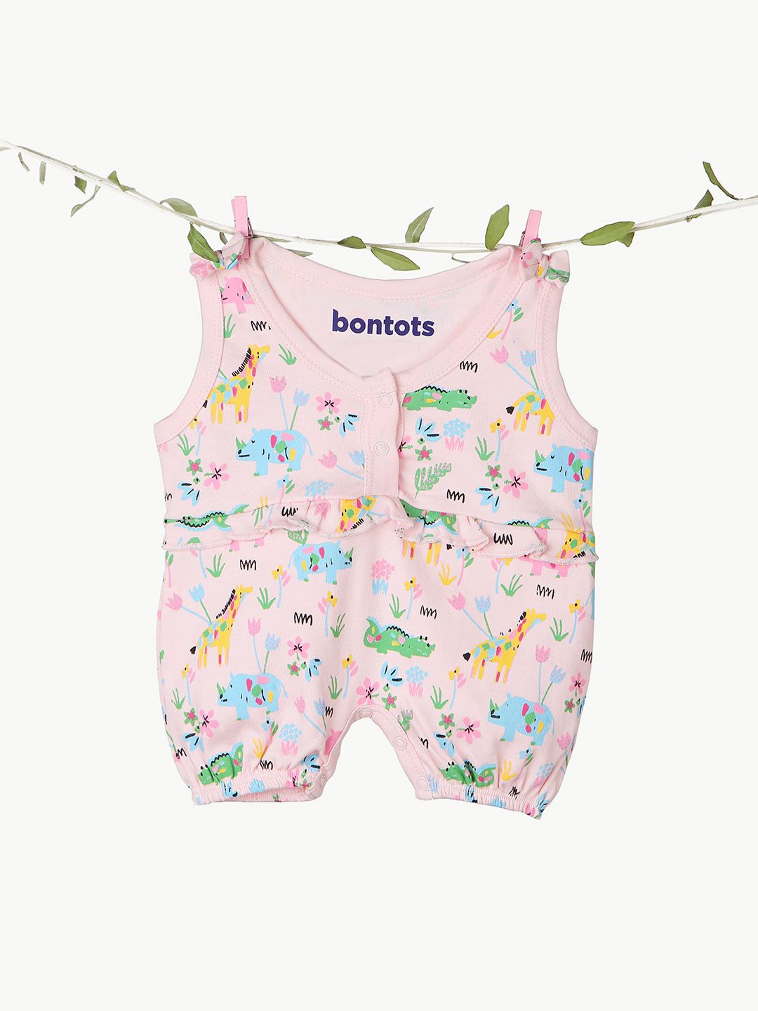 

BONTOTS Infant Girls Printed Cotton Soft & Rash-Free Romper, Pink