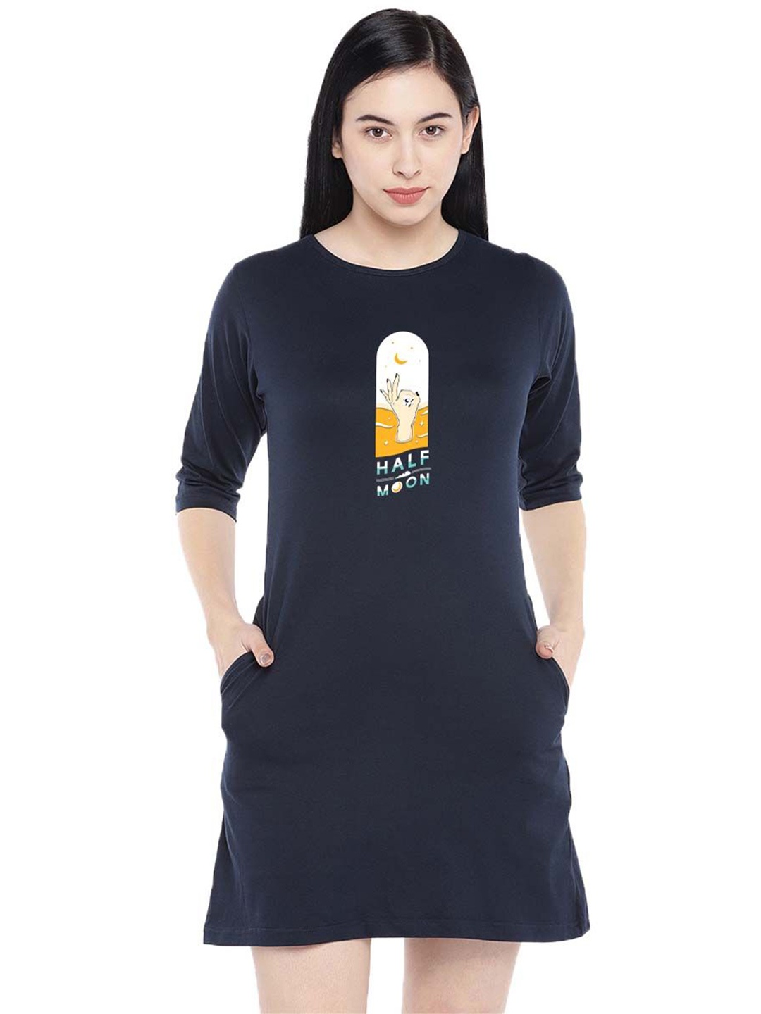 

Moda Rapido Print T-shirt Dress, Navy blue