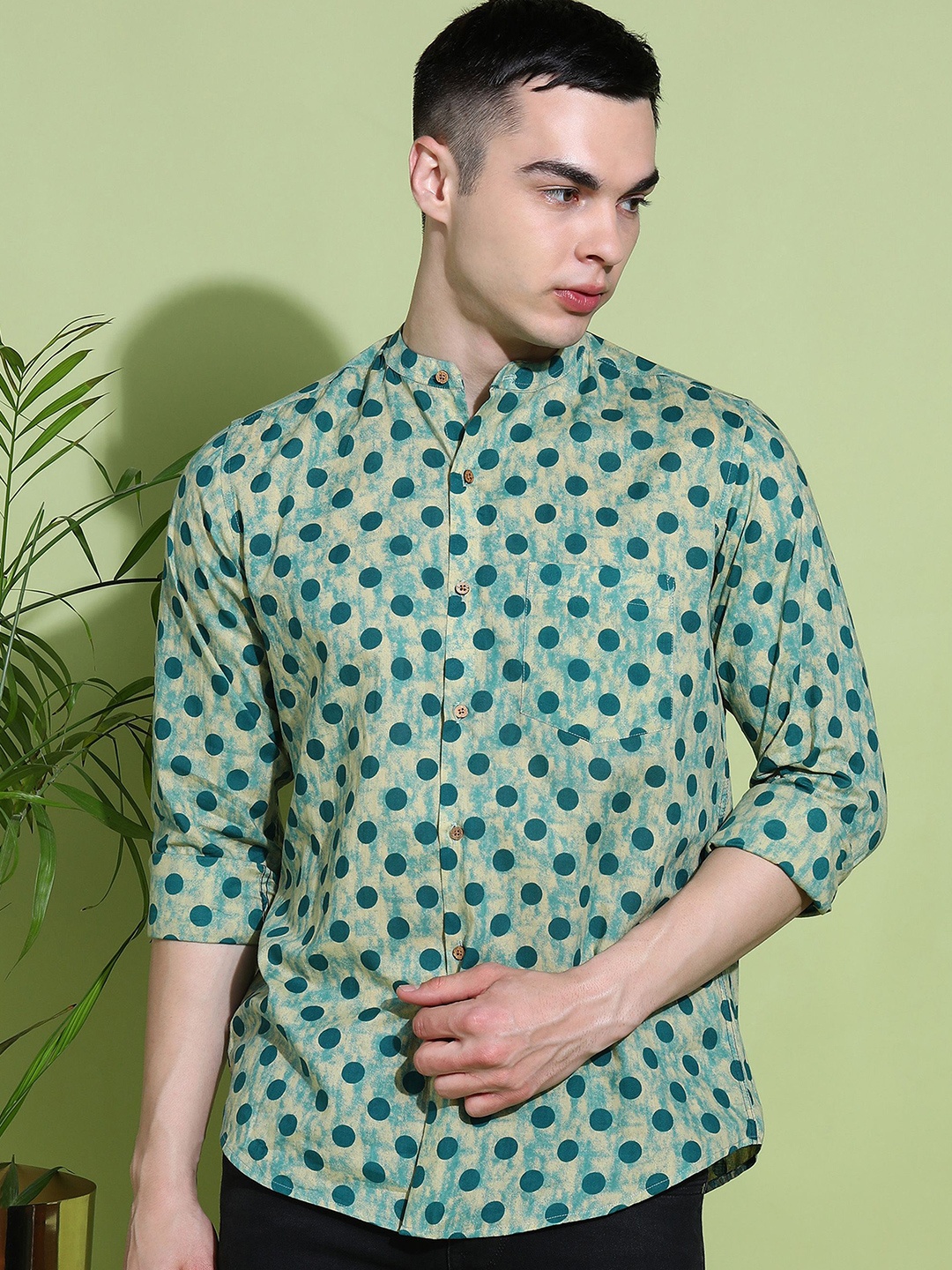 

Anouk Men Slim Fit Opaque Printed Casual Shirt, Green