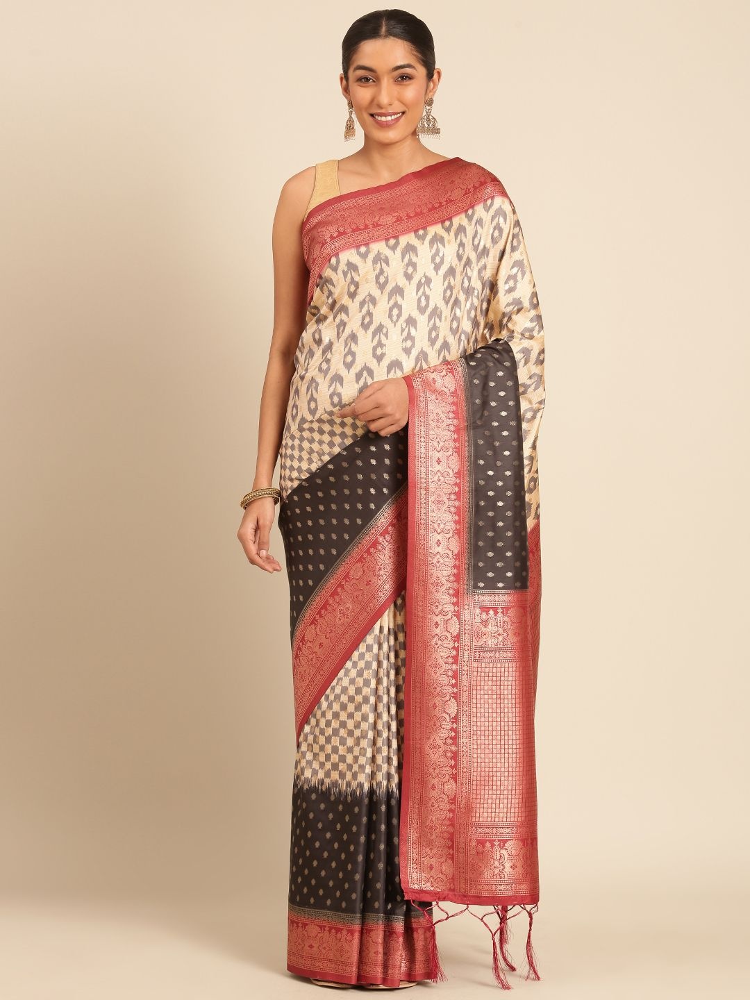 

LeeliPeeri Designer Silk Blend Saree, Cream
