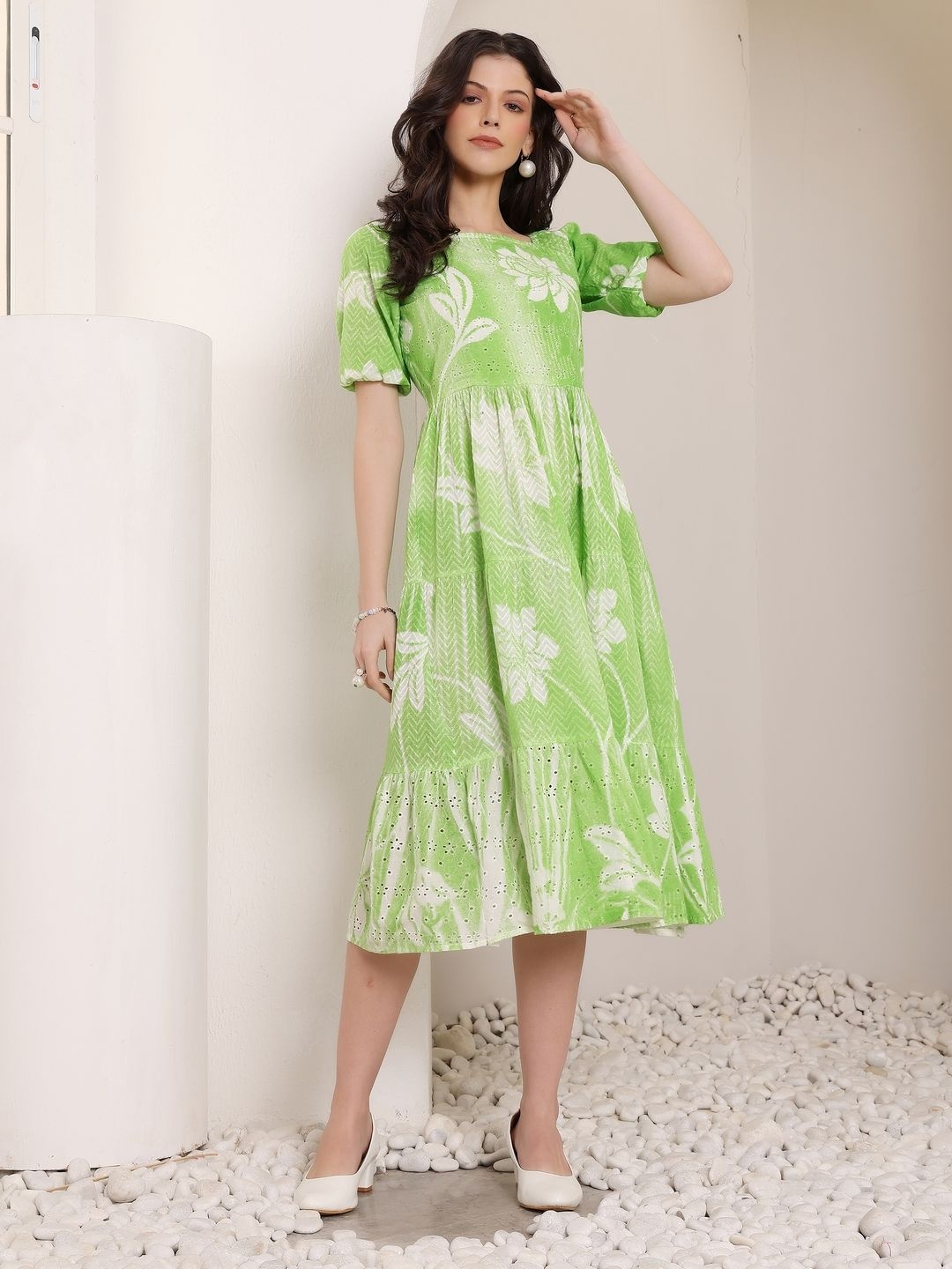 

all about you Floral Print Fit & Flare Dress, Green