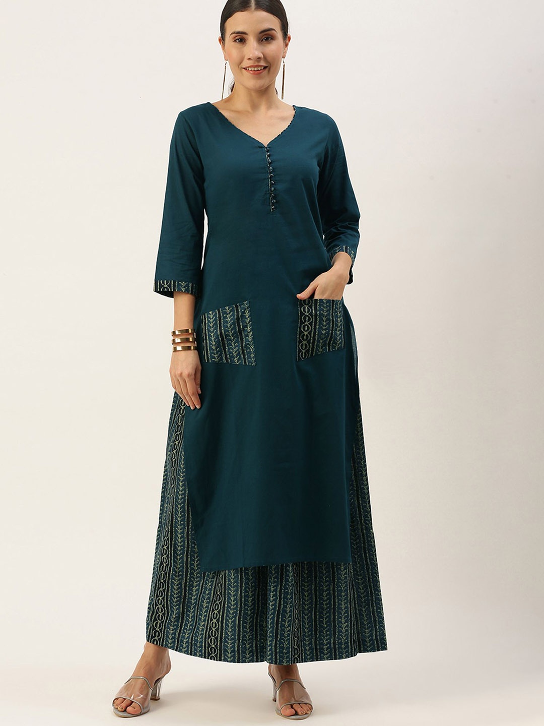 

DIVASTRI Women Regular Pure Cotton Kurta with Palazzos, Blue