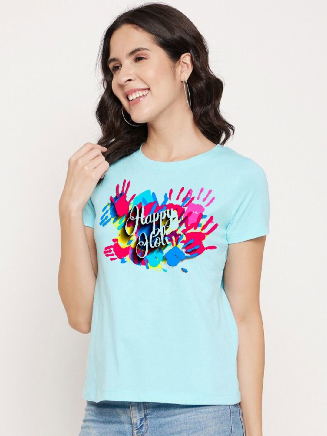 

Shiv traders collection Women Printed Applique T-shirt, Blue