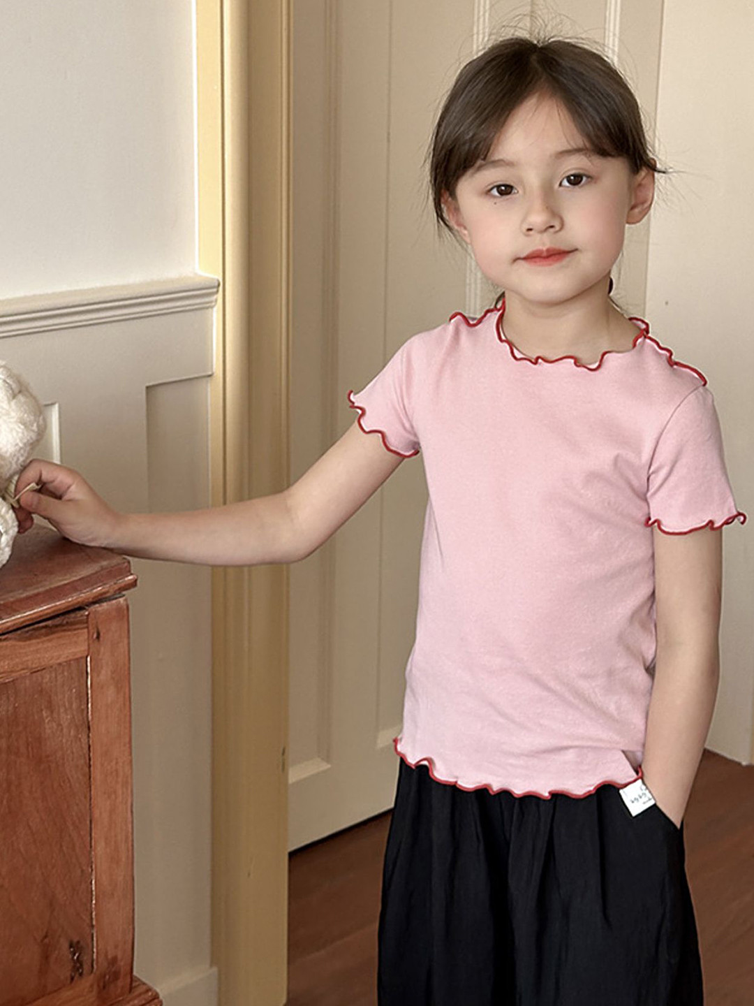 

LULU & SKY Girls Henley Neck Pockets Slim Fit T-shirt, Pink