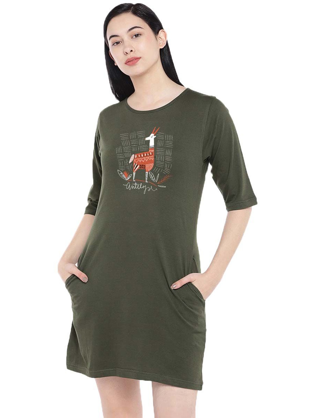 

Moda Rapido Print T-shirt Dress, Green