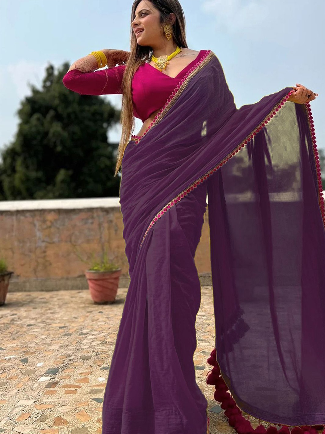 

DIVASTRI Gotta Patti Pure Georgette Maheshwari Saree, Purple
