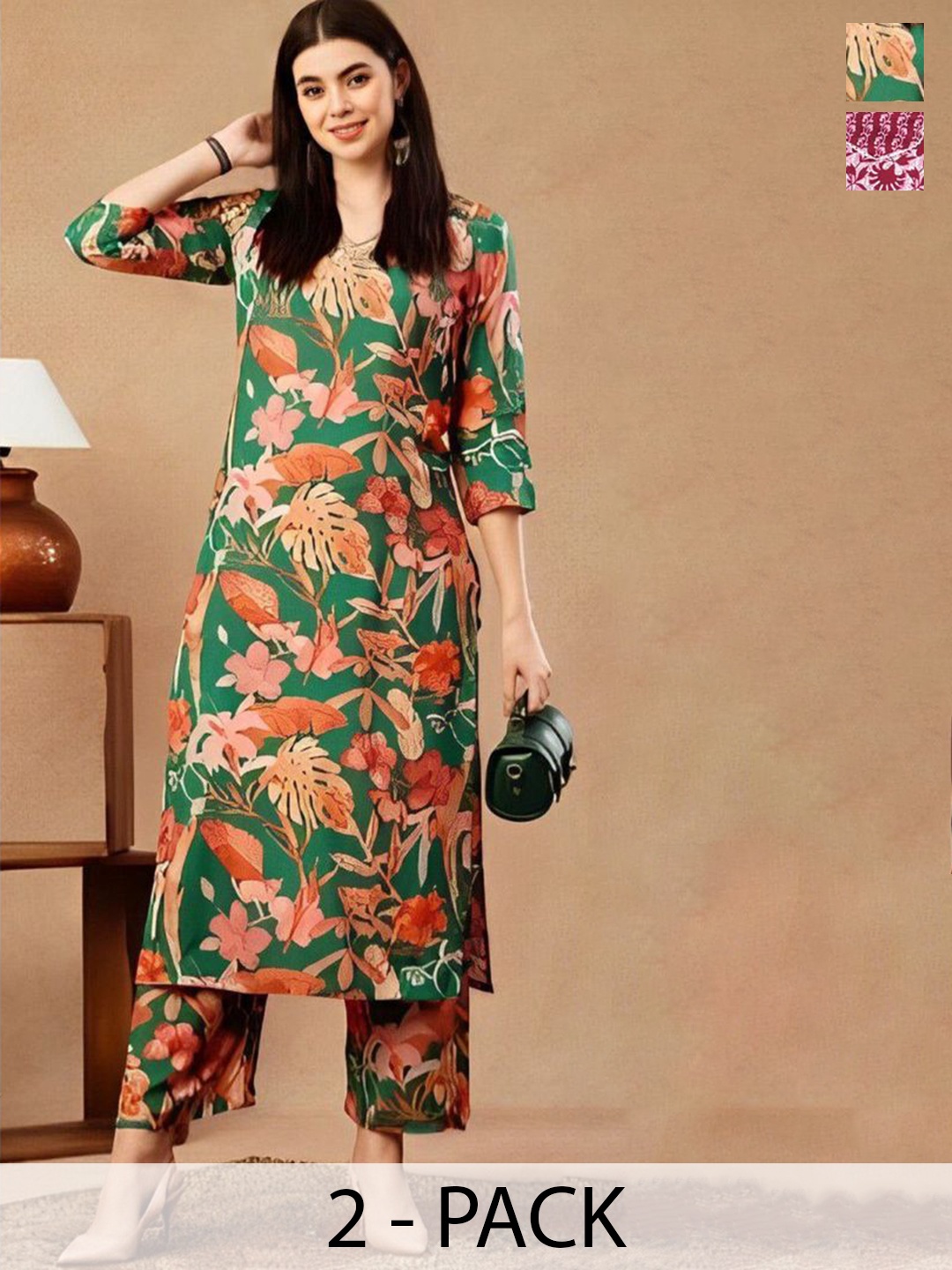 

Moda Rapido Women Ethnic Motifs Printed Regular Kurta with Trousers, Red