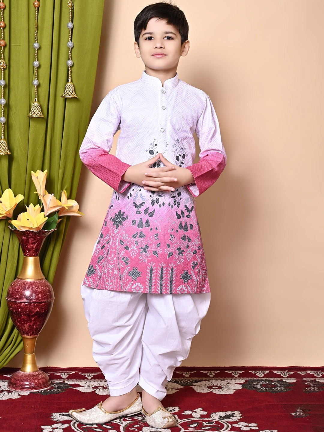

Cae Boys Ethnic Motifs Embroidered Regular Sequinned Kurta with Patiala, White