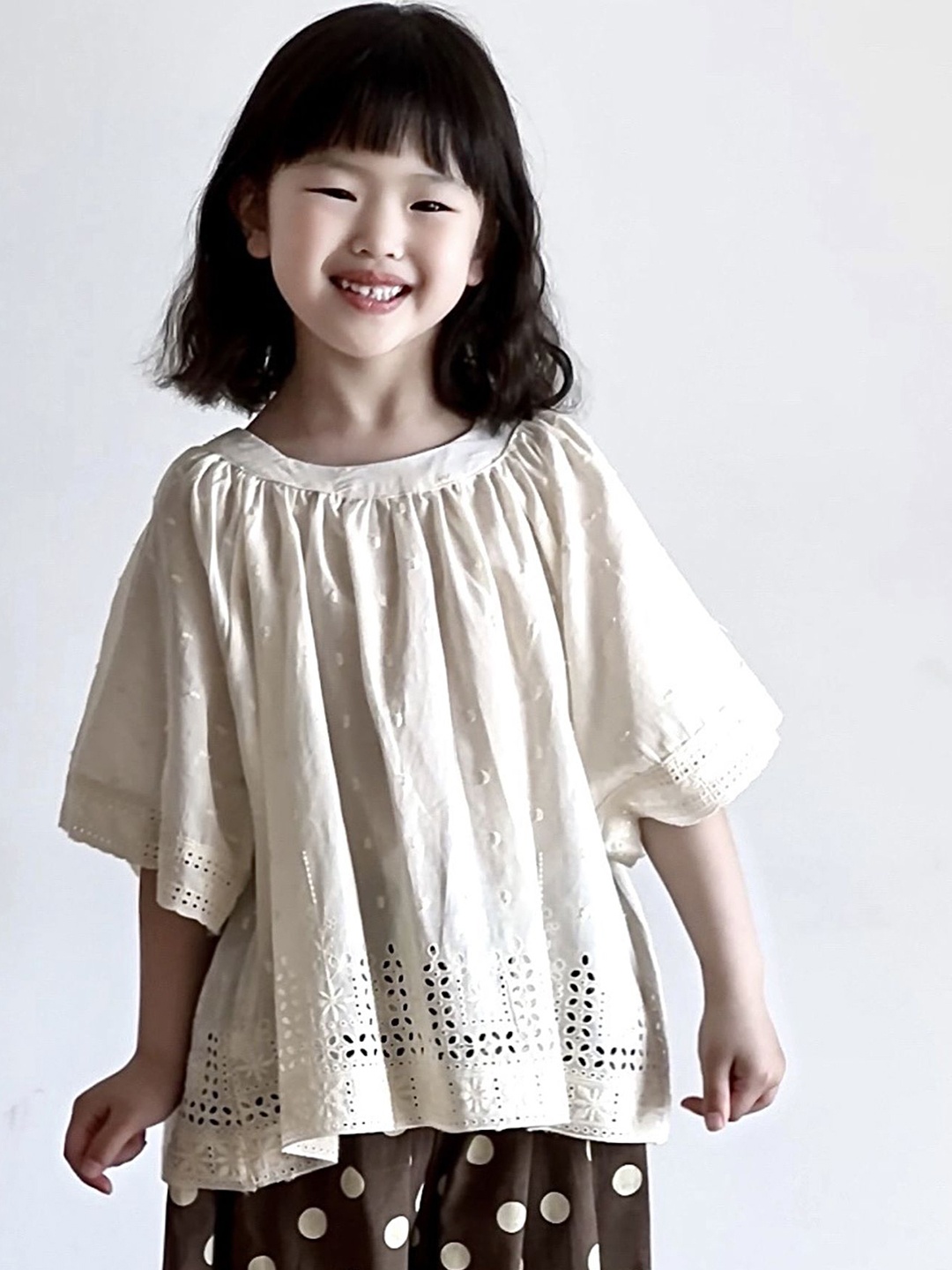 

LULU & SKY Flared Sleeve Cotton Top, White