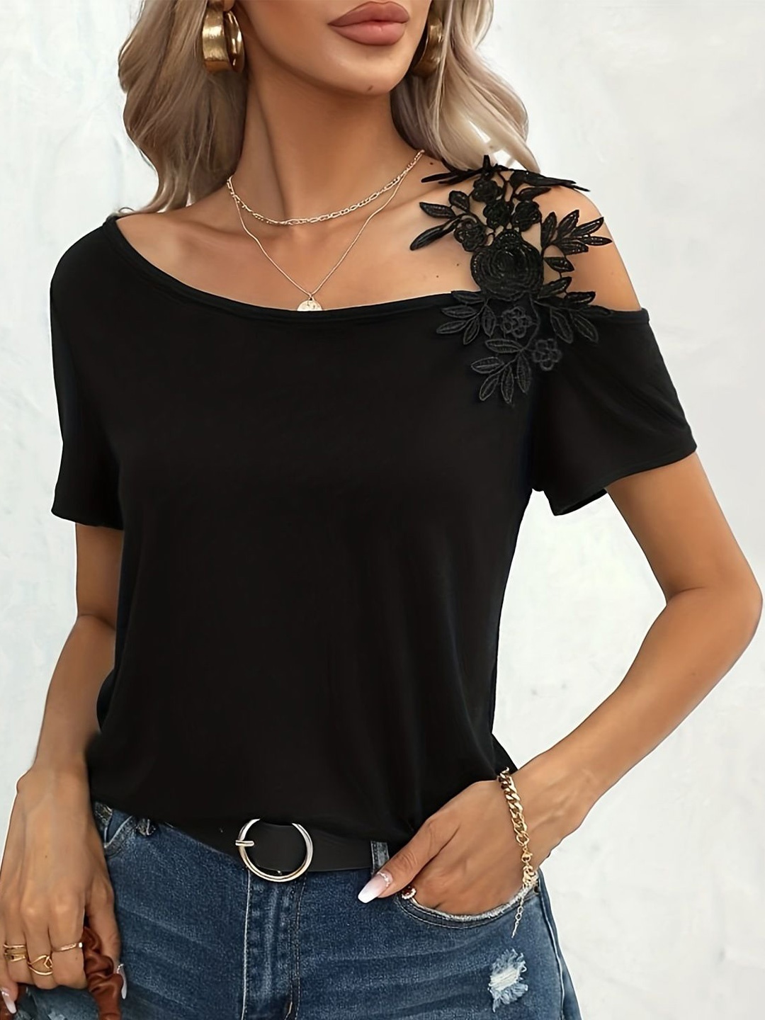 

bebe One Shoulder Tank Top, Black