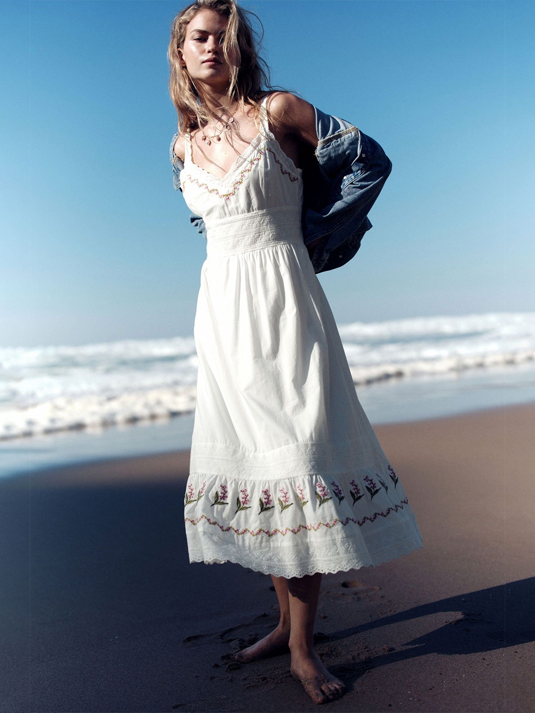 

H&M Embroidered Cotton Dress, White