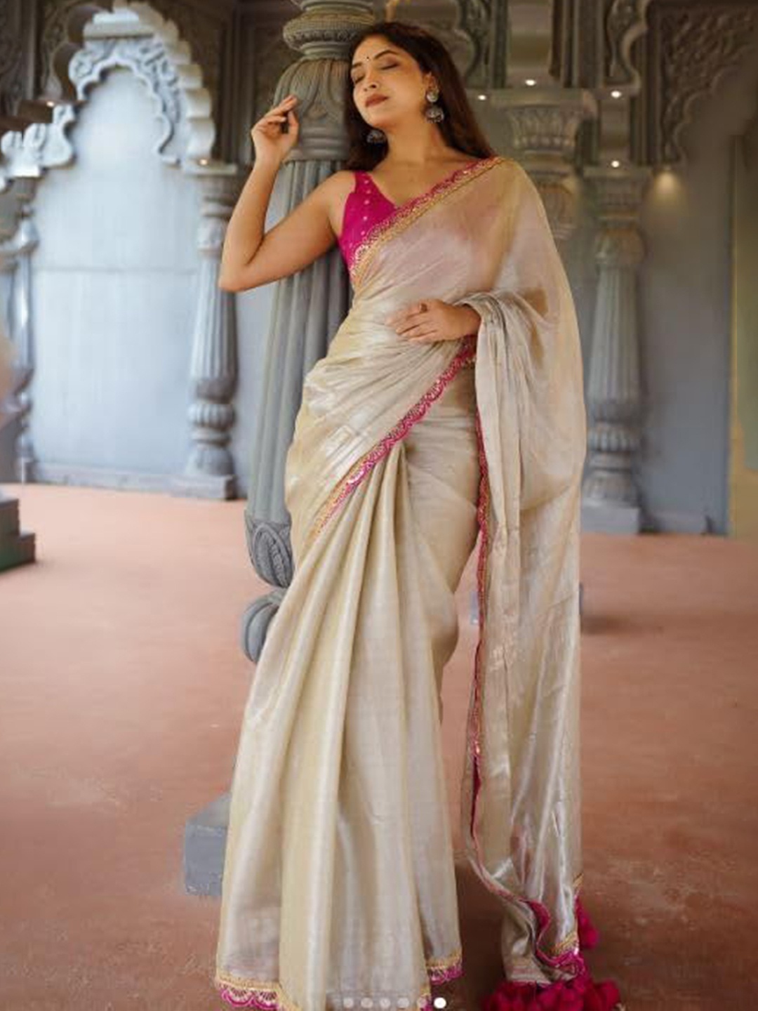 

HERE&NOW Sequinned Tissue Uppada Saree, Beige